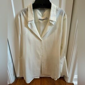 Silk Off White Long Sleeve Button Down